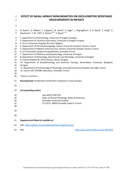 Effect of Nasal Airway Nonlinearities on Oscillometric Resistance 2 Measurements in Infants