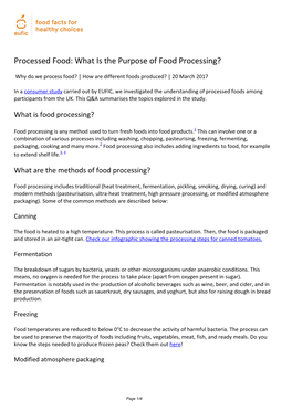 Processed Food: What Is the Purpose of Food Processing?