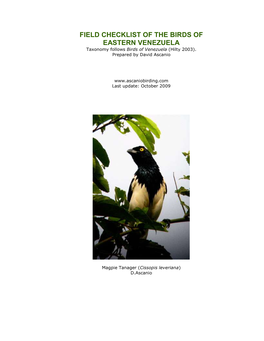 Field Checklist of the Birds of Venezuela