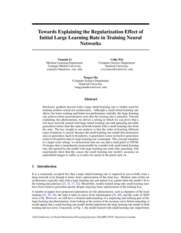 Towards Explaining the Regularization Effect of Initial Large Learning Rate in Training Neural Networks