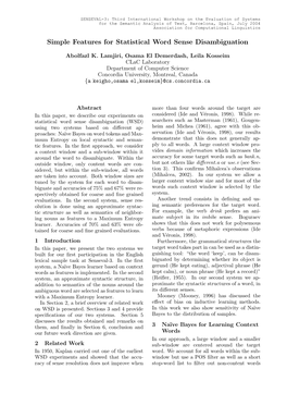 Simple Features for Statistical Word Sense Disambiguation