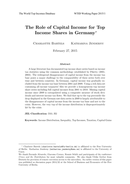 The Role of Capital Income for Top Income Shares in Germany∗