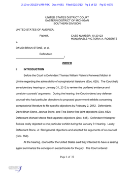 2:10-Cr-20123-VAR-PJK Doc # 681 Filed 02/10/12 Pg 1 of 32 Pg ID 4675