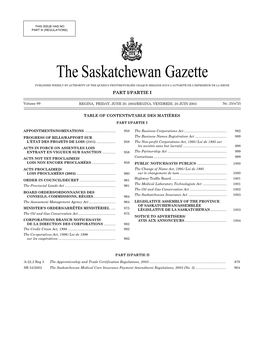 Sask Gazette, Part I, Jun 20, 2003