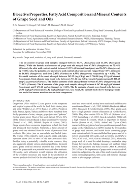 Bioactive Properties, Fatty Acid Composition and Mineral Contents of Grape Seed and Oils