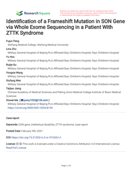 Identification of a Frameshift Mutation in SON Gene Via Whole Exome