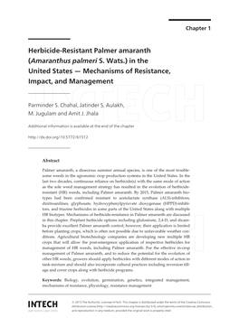 Herbicide-Resistant Palmer Amaranth (Amaranthus Palmeri S. Wats.) in the United States — Mechanisms of Resistance, Impact, and Management