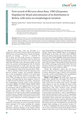 First Record of Micrurus Diana Roze, 1983 (Serpentes: Elapidae) For