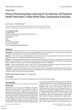 Privacy-Preserving Deep Learning for the Detection of Protected Health Information in Real-World Data: Comparative Evaluation