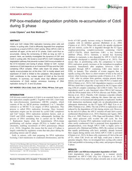 PIP-Box-Mediated Degradation Prohibits Re-Accumulation of Cdc6 During S Phase