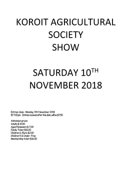 Koroit Agricultural Society Show Saturday 10 November 2018