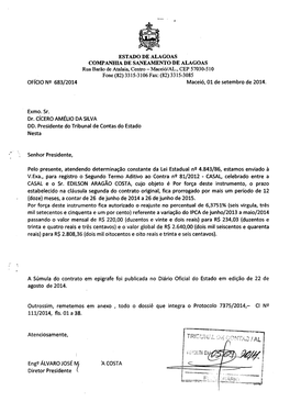 Maceió/AL., CEP 57030-510 Fone (82) 3315-3106 Fax: (82) 3315-3085 OFÍCIO N5 683/2014 Maceió, 01 De Setembro De 2014