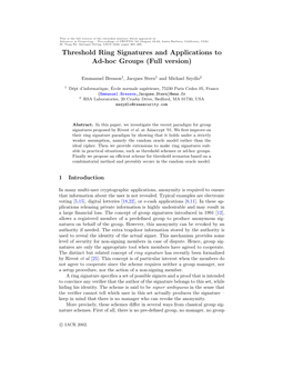 Threshold Ring Signatures and Applications to Ad-Hoc Groups(Full