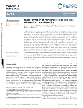 Phase Formation of Manganese Oxide Thin Films Using Pulsed Laser Deposition† Cite This: Mater