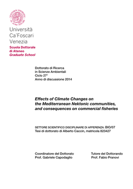 Effects of Climate Changes on the Mediterranean Nektonic Communities, and Consequences on Commercial Fisheries