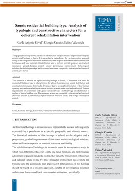 Sauris Residential Building Type. Analysis of Typologic And