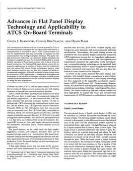 Advances in Flat Panel Display Technology and Applicability to ATCS On-Board Terminals