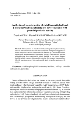 2-Nitrophenylsulfenyl Chloride Into New Compounds with Potential Pesticidal Activity