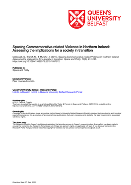 Spacing Commemorative-Related Violence in Northern Ireland: Assessing the Implications for a Society in Transition