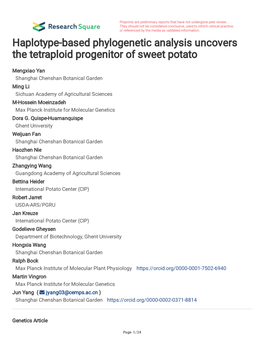 Haplotype-Based Phylogenetic Analysis Uncovers the Tetraploid Progenitor of Sweet Potato