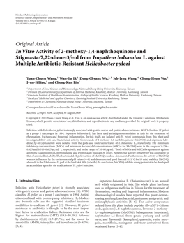 In Vitro Activity of 2-Methoxy-1, 4-Naphthoquinone and Stigmasta-7