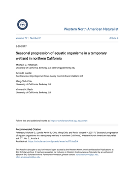 Seasonal Progression of Aquatic Organisms in a Temporary Wetland in Northern California
