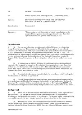 Education Provision on the Isle of Sheppey – Outcome of Public Consultation