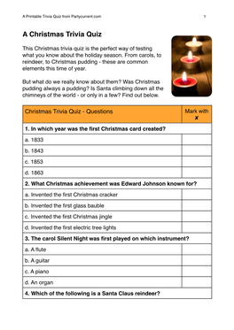 A Christmas Trivia Quiz