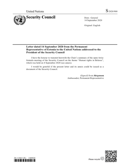 Security Council Distr.: General 14 September 2020