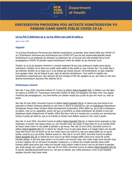 Enstriksyon Pwovizwa Pou Aktivite Konstriksyon Yo Pandan Ijans Sante Piblik Covid-19 La