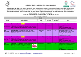 AGENDA 2020 (Août-Novembre) Avec Ou Sans Les