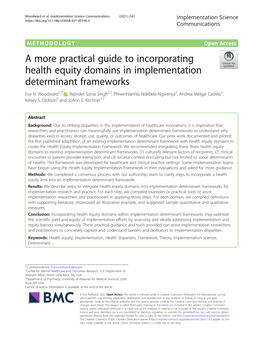 A More Practical Guide to Incorporating Health Equity Domains in Implementation Determinant Frameworks Eva N