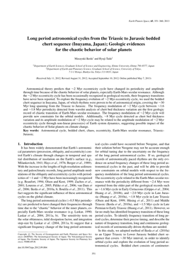 Long Period Astronomical Cycles from the Triassic to Jurassic Bedded Chert Sequence (Inuyama, Japan); Geologic Evidences for the Chaotic Behavior of Solar Planets