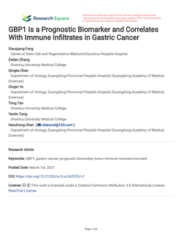 GBP1 Is a Prognostic Biomarker and Correlates with Immune in Ltrates In