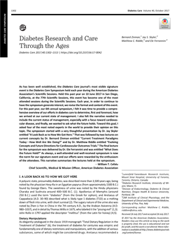 Diabetes Research and Care Through the Ages Diabetes Care Volume 40, October 2017