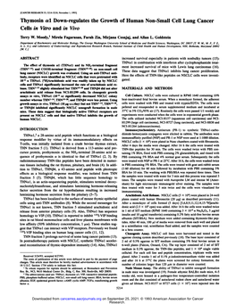 Thymosin Al Down-Regulates the Growth of Human Non-Small Cell Lung Cancer Cells in Vitro and in Vivo Terry W