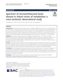 Spectrum of Microarchitectural Bone Disease in Inborn Errors of Metabolism: a Cross-Sectional, Observational Study Karamjot Sidhu1,2, Bilal Ali1, Lauren A