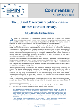 The EU and Macedonia's Political Crisis