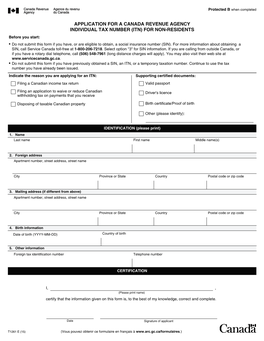 Application for a Canada Revenue Agency Individual Tax Number (Itn)