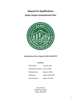 Request for Qualifications Sandy, Oregon Comprehensive Plan