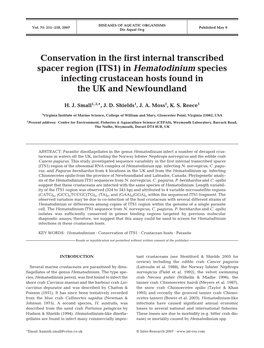 (ITS1) in Hematodinium Species Infecting Crustacean Hosts Found in the UK and Newfoundland