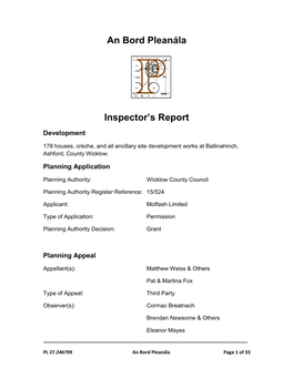 An Bord Pleanála Inspector's Report