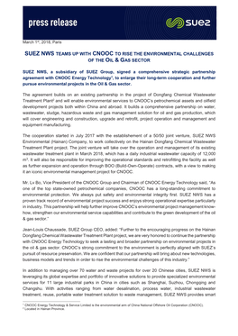 Suez Nws Teams up with Cnooc to Rise the Environmental Challenges of the Oil & Gas Sector