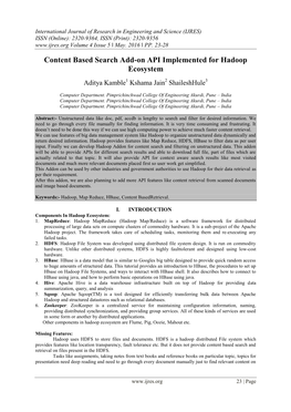 Content Based Search Add-On API Implemented for Hadoop Ecosystem