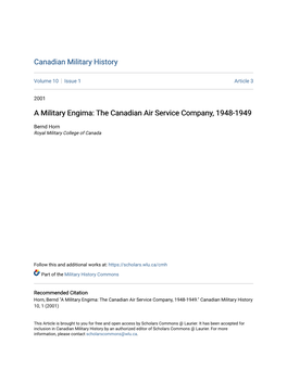 A Military Engima: the Canadian Air Service Company, 1948-1949