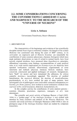 2.2. Some Considerations Concerning the Contributions Carried by Cajal and Marinescu to the Research of the "Universe of Neurons"