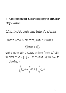 4. Complex Integration: Cauchy Integral Theorem and Cauchy Integral Formulas