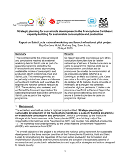 Strategic Planning for Sustainable Development in the Francophone Caribbean: Capacity-Building for Sustainable Consumption and Production