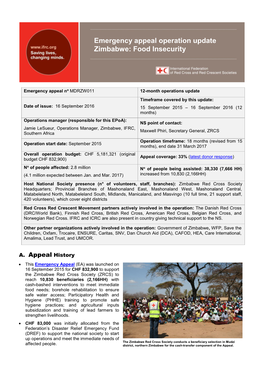 Emergency Appeal Operation Update Zimbabwe: Food Insecurity