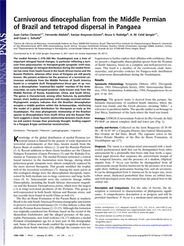 Carnivorous Dinocephalian from the Middle Permian of Brazil and Tetrapod Dispersal in Pangaea